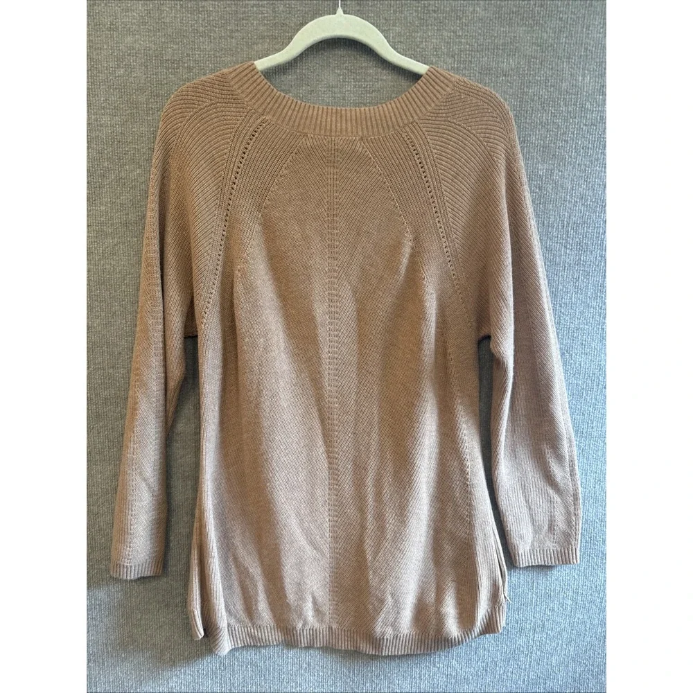 TITLE NINE | Extra Fine Merino Wool Blend Contrast Details Sweater Tan Sz Large